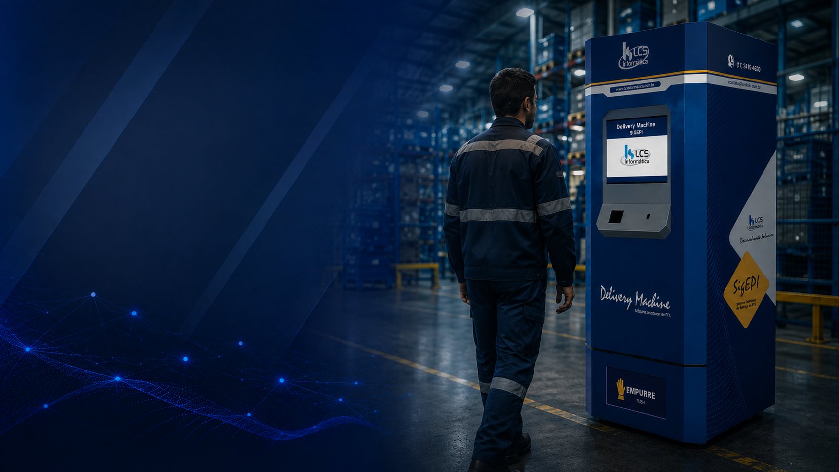 Colaborador retirando o EPI pela gaveta da Delivery Machine